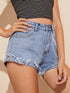 Raw Hem Pocket Detail Denim Shorts